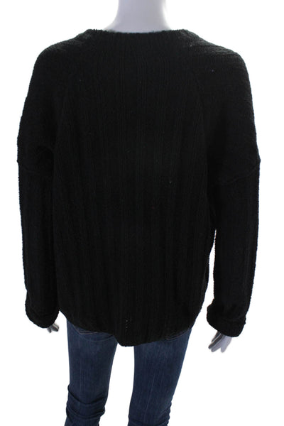 ATM Women's Round Neck Long Sleeves Pullover Sweater Black Size S