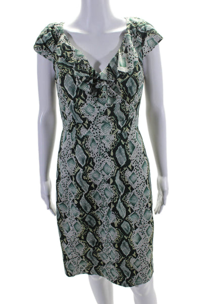 Kay Unger Women's V-Neck Sleeveless Ruffle Mini Dress Snake Print Size 4