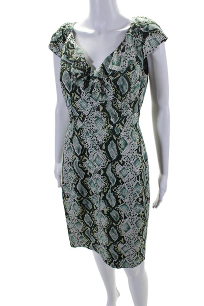 Kay Unger Women's V-Neck Sleeveless Ruffle Mini Dress Snake Print Size 4