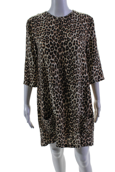 Equipment Femme Womens Silk Animal Print Dress Shirt Beige Black Size Medium