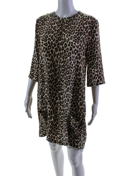 Equipment Femme Womens Silk Animal Print Dress Shirt Beige Black Size Medium