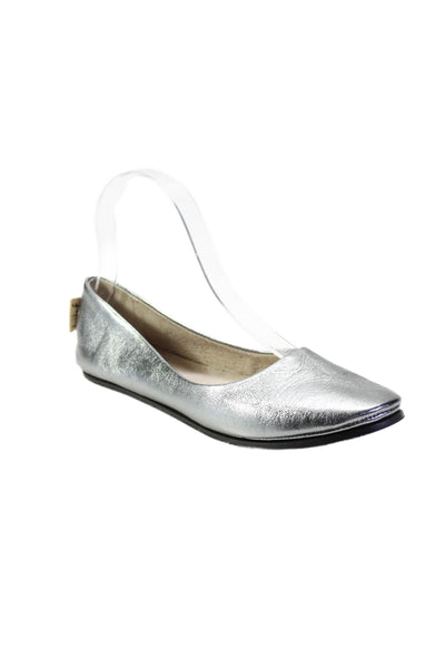 FS/NY Womens Metallic Leather Round Toe Slip On Flats Silver Size 8