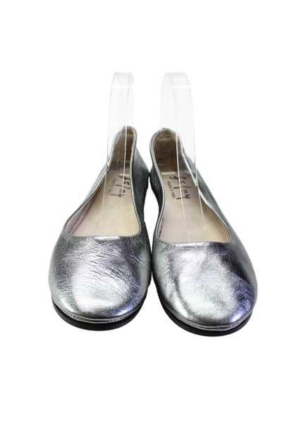 FS/NY Womens Metallic Leather Round Toe Slip On Flats Silver Size 8