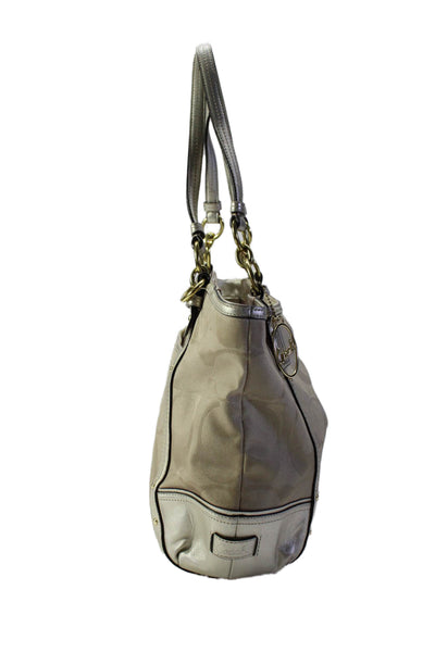 Coach Womens Metallic Leather Trim Zip Up Shoulder Bag Handbag Beige