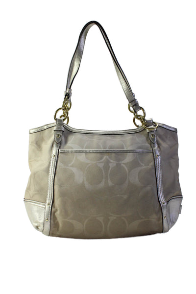 Coach Womens Metallic Leather Trim Zip Up Shoulder Bag Handbag Beige