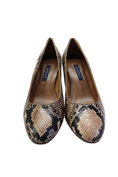 Margaux Womens Leather Animal Print Round Toe Slip On Heels Brown Size 37.5 7.5