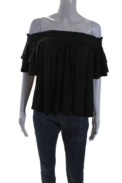 Muche Et Muchette Womens Short Sleeve Smocked Off Shoulder Top Black One Size