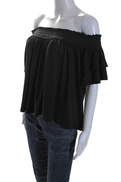 Muche Et Muchette Womens Short Sleeve Smocked Off Shoulder Top Black One Size