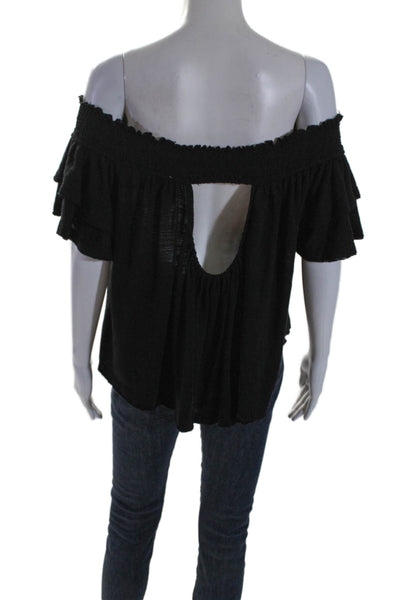 Muche Et Muchette Womens Short Sleeve Smocked Off Shoulder Top Black One Size