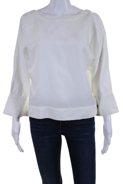 Habitual Womens White Linen Blend Criss Cross Open Back Long Sleeve Blouse SizeS