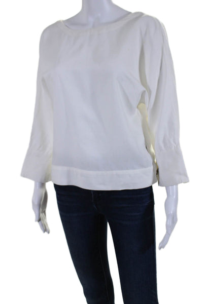 Habitual Womens White Linen Blend Criss Cross Open Back Long Sleeve Blouse SizeS