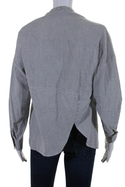 Habitual Womens Gray Striped Textured V-Neck Long Sleeve Blouse Top Size S