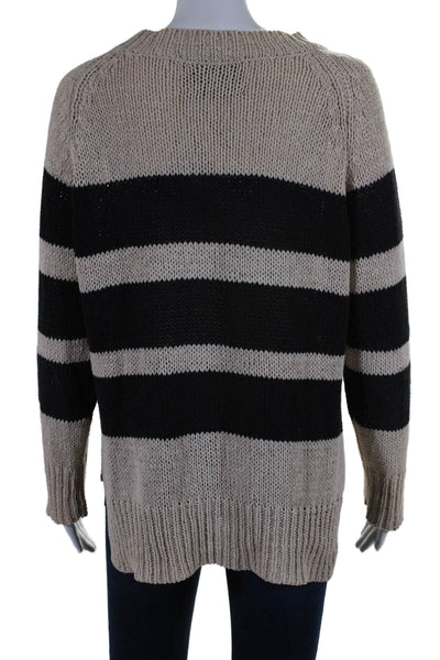 A.L.C. Womens Cotton Beige Black Striped Long Sleeve Pullover Sweater Top Size L