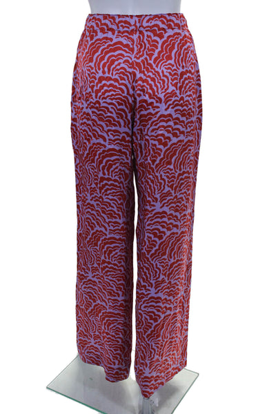 A.L.C. Womens Abstract Print Two Pocket High-Rise Wide Leg Pants Purple Size 0