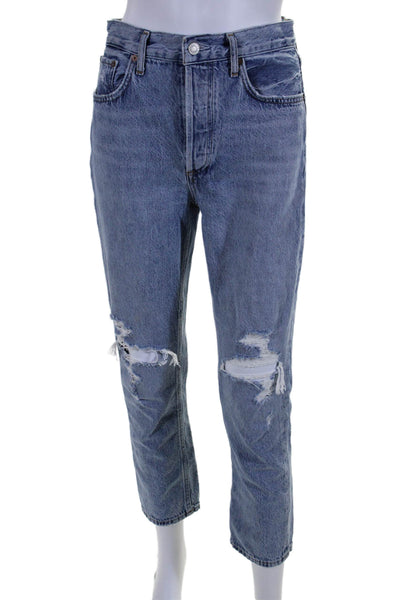 Agolde Womens Cotton Distressed Button Fly High-Rise Tapered Jeans Blue Size 25