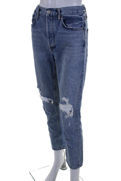 Agolde Womens Cotton Distressed Button Fly High-Rise Tapered Jeans Blue Size 25