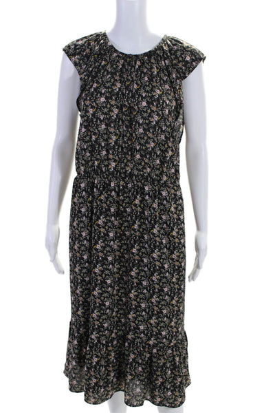 J Crew Womens Sleeveless V Neck Long Floral Print Dress Black Size Medium