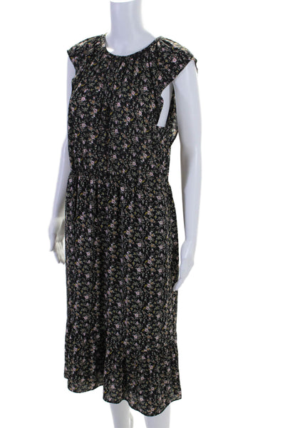 J Crew Womens Sleeveless V Neck Long Floral Print Dress Black Size Medium