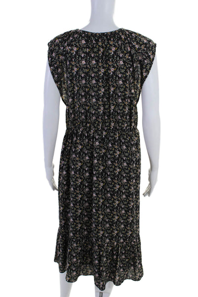 J Crew Womens Sleeveless V Neck Long Floral Print Dress Black Size Medium