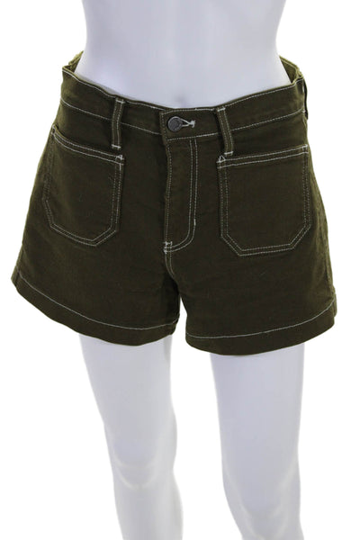 Just Black Denim Womens Cotton Contrast Trim Patch Pocket Shorts Green Size 27