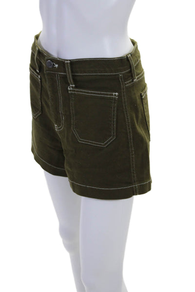 Just Black Denim Womens Cotton Contrast Trim Patch Pocket Shorts Green Size 27