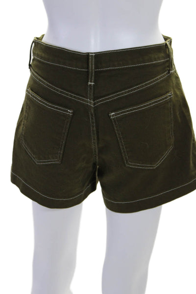 Just Black Denim Womens Cotton Contrast Trim Patch Pocket Shorts Green Size 27