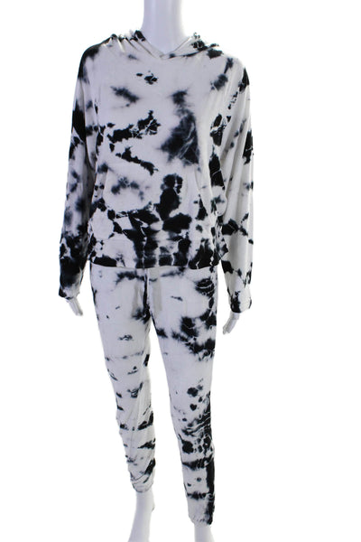 Goldie Womens Tie Dye Print Hooded Sweat Suit White Black Size Extra Small