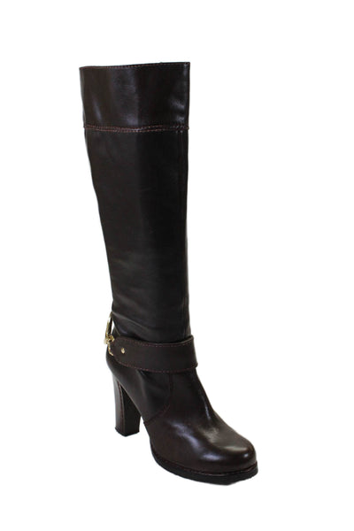 Juicy Couture Womens Side Zip Heeled Knee High Boots Leather Brown 7.5