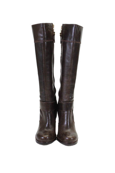 Juicy Couture Womens Side Zip Heeled Knee High Boots Leather Brown 7.5