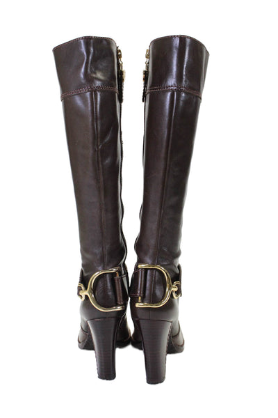 Juicy Couture Womens Side Zip Heeled Knee High Boots Leather Brown 7.5