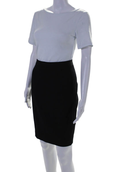 Reiss Womens Back Zip Side Slit Straight Pencil Skirt Wool Black Size 8