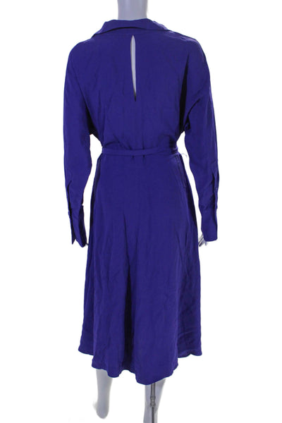 Reiss Womens Long Sleeve Collared Button Down Waist Tie Long Dress Purple 8