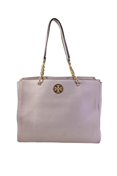 Tory Burch Womens Leather Medallion Chained Strapped Open Shoulder Handbag Pink