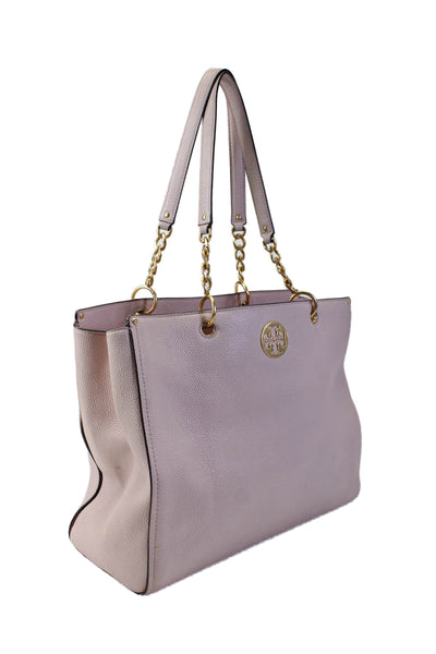 Tory Burch Womens Leather Medallion Chained Strapped Open Shoulder Handbag Pink