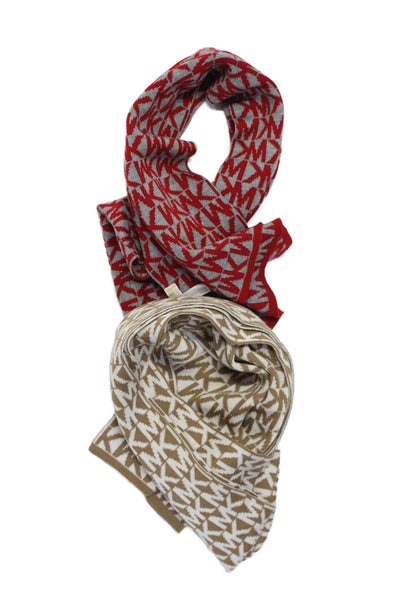 Michael Michael Kors Womens Monogram Print Colorblock Scarves Red Size OS Lot 2