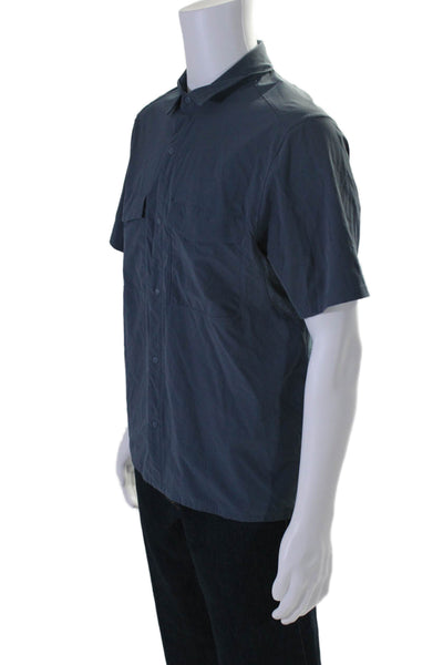 Lululemon Womens Short Sleeve Collared button Down Shirt Blue 36 in