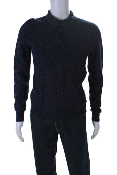 Mr. Porter Mens Long Sleeve Half Button Mock Neck Sweater Blue Medium