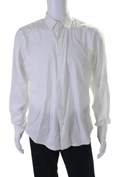 Theory Men's Collared Long Sleeves Button Down Shirt White Size L