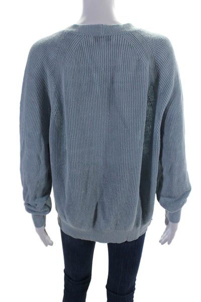 White + Warren Womens Linen V-Neck Long Sleeve Pullover Sweater Top Blue Size XL