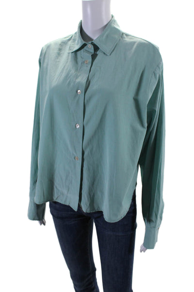 Forte Forte Womens Collared Long Sleeve Button Up Blouse Top Blue Size L