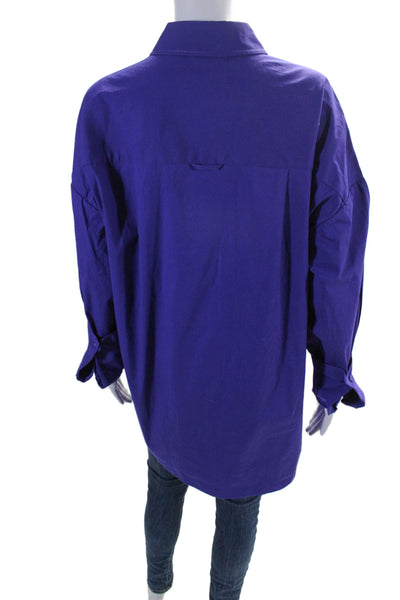 Staud Womens Cotton Collared Long Sleeve Button Up Blouse Top Purple Size L