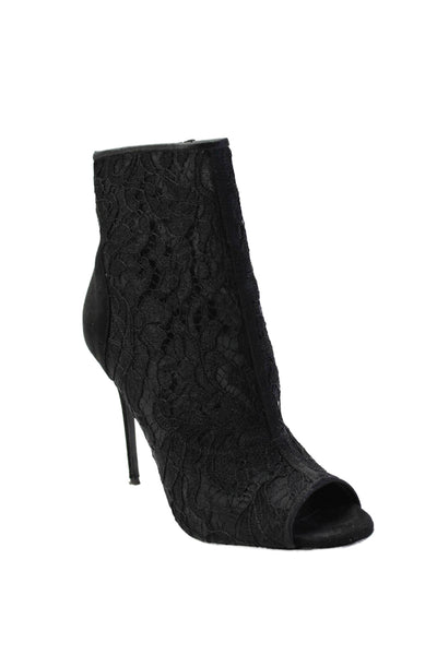 Giuseppe Zanotti Design Womens Stiletto Peep Toe Lace Booties Black Size 39.5