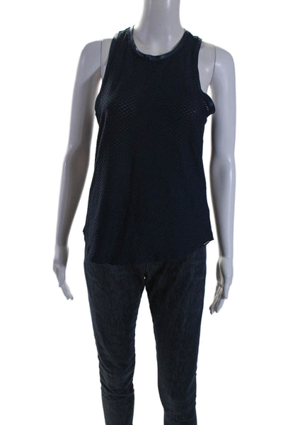 Koral Womens Round Neck Mesh Textured Sleeveless Pullover Tank Top Navy Size S