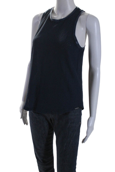 Koral Womens Round Neck Mesh Textured Sleeveless Pullover Tank Top Navy Size S