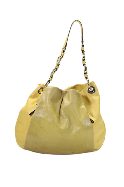 Vince Camuto Womens Leather Colorblock Zipped Chained Shoulder Handbag Yellow