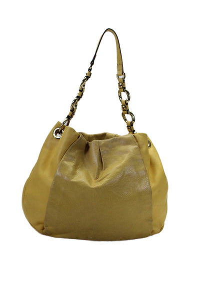 Vince Camuto Womens Leather Colorblock Zipped Chained Shoulder Handbag Yellow