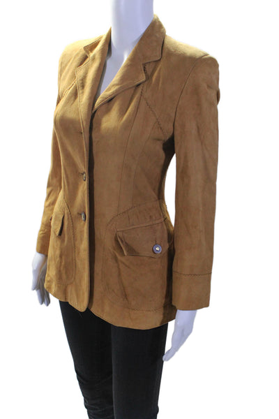 Wathne Womens Button Down Collared Long Sleeve Jacket Suede Beige 2