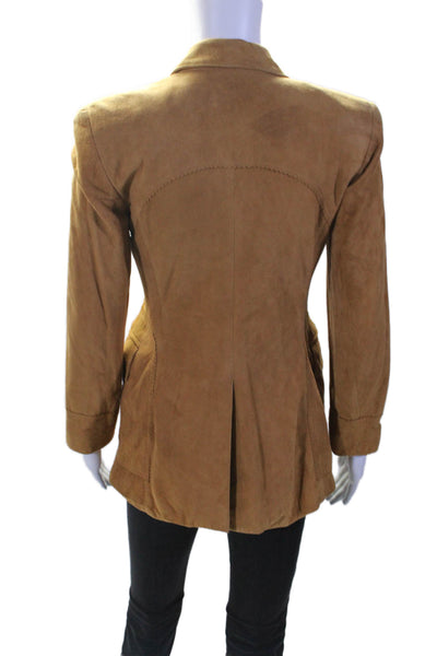 Wathne Womens Button Down Collared Long Sleeve Jacket Suede Beige 2