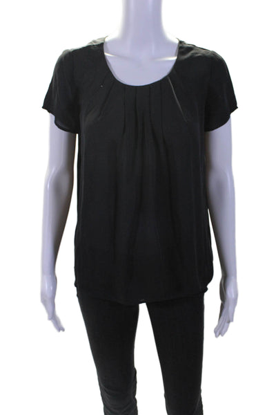 Joie Womens Silk Short Sleeve Pleated Blouse Black Size XS