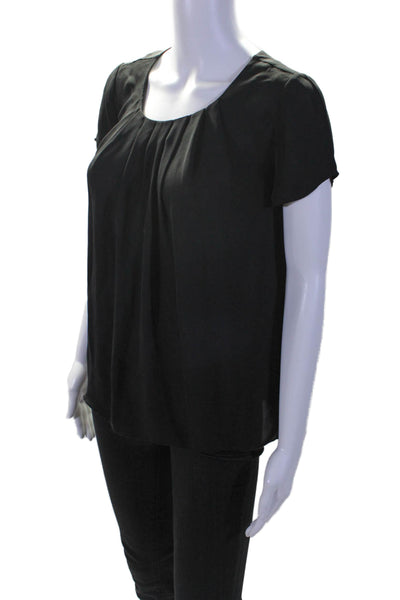 Joie Womens Silk Short Sleeve Pleated Blouse Black Size XS